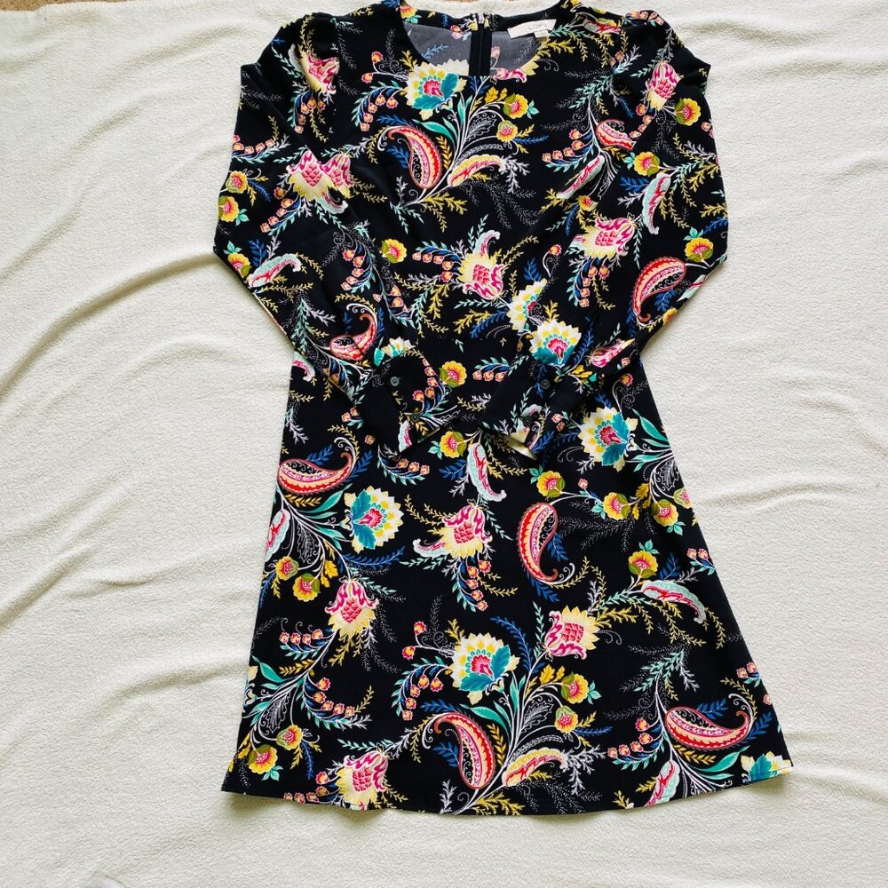 Loft Dress Womens 0 Floral Long Sleeve Midi Scoop Neck Flowy